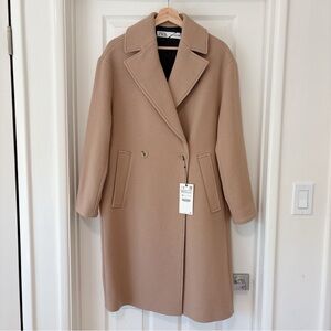 Zara Double-Breasted lapel collar Coat in Camel